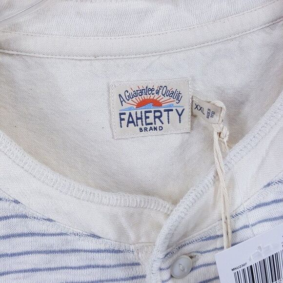 FAHERTY Shirt Mens XXL Cream Stripe Pullover Short Sleeve TRADEWINDS HENLEY $98 - Picture 3 of 9